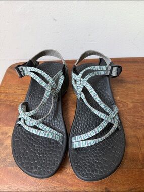 Women’s Black Strappy Outdoor Sandals with Multicolor Webbing